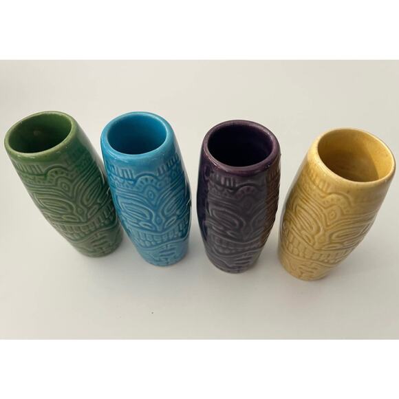 Tiki Farm Shot Glasses 2001 Vintage Set of 4 Squid Tiki Modern Mugs Hawaiin Bar - Picture 3 of 6